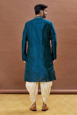 Green embroidered art silk dhoti-kurta 4