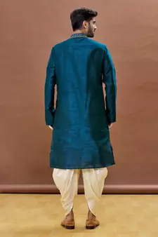 Green embroidered art silk dhoti-kurta