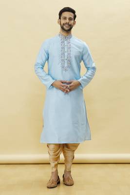 Blue embroidered art silk dhoti-kurta 1