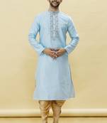 Blue embroidered art silk dhoti-kurta