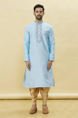 Blue embroidered art silk dhoti-kurta 2