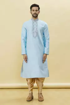 Blue embroidered art silk dhoti-kurta