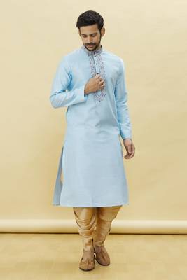 Blue embroidered art silk dhoti-kurta 3