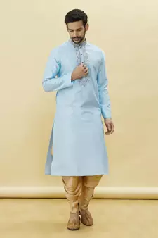 Blue embroidered art silk dhoti-kurta