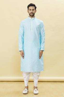 Blue printed art silk dhoti-kurta 2