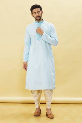 Blue embroidered cotton dhoti-kurta 1