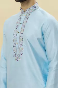 Blue embroidered art silk dhoti-kurta