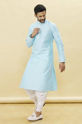 Blue printed art silk dhoti-kurta 3
