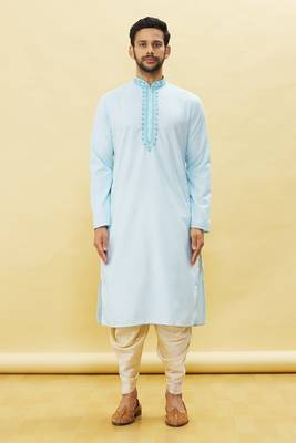 Blue embroidered cotton dhoti-kurta 2