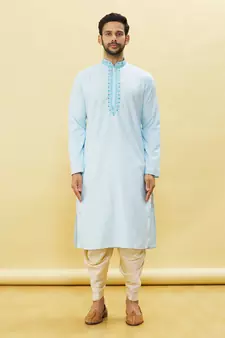 Blue embroidered cotton dhoti-kurta