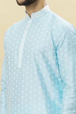 Blue printed art silk dhoti-kurta 4
