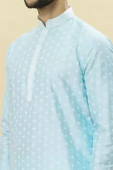 Blue printed art silk dhoti-kurta