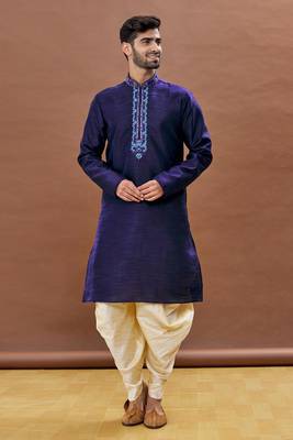 Blue embroidered art silk dhoti-kurta 1