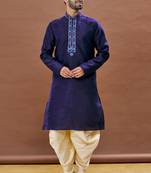 Blue embroidered art silk dhoti-kurta