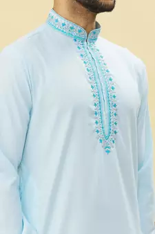 Blue embroidered cotton dhoti-kurta