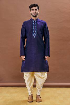 Blue embroidered art silk dhoti-kurta 2