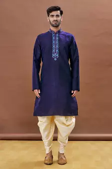 Blue embroidered art silk dhoti-kurta
