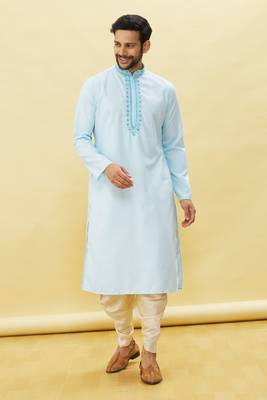 Blue embroidered cotton dhoti-kurta 4