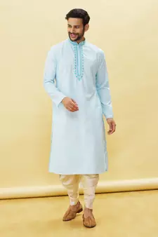 Blue embroidered cotton dhoti-kurta