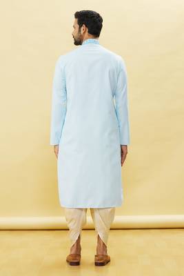 Blue embroidered cotton dhoti-kurta 5