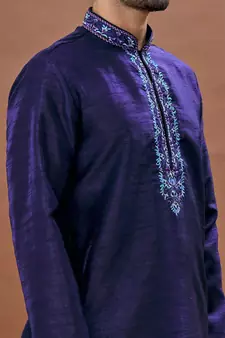 Blue embroidered art silk dhoti-kurta