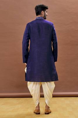Blue embroidered art silk dhoti-kurta 5
