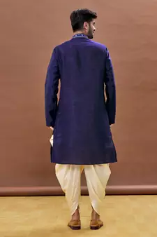 Blue embroidered art silk dhoti-kurta