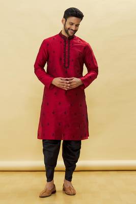 Maroon embroidered art silk dhoti-kurta 1