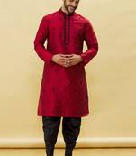 Maroon embroidered art silk dhoti-kurta
