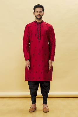 Maroon embroidered art silk dhoti-kurta 2