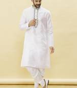 White embroidered art silk dhoti-kurta
