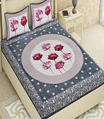 Jaipuri Rajasthnai Grey Color Floral Print 100% Cotton Double Bedsheet