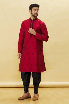 Maroon embroidered art silk dhoti-kurta 3