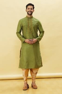 Green embroidered art silk dhoti-kurta 1