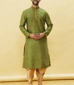 Green embroidered art silk dhoti-kurta