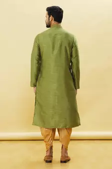 Green embroidered art silk dhoti-kurta