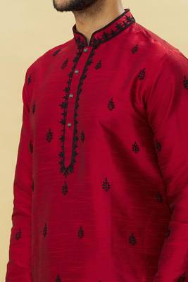 Maroon embroidered art silk dhoti-kurta 4