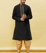Black embroidered art silk dhoti-kurta