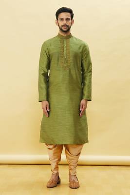Green embroidered art silk dhoti-kurta 3