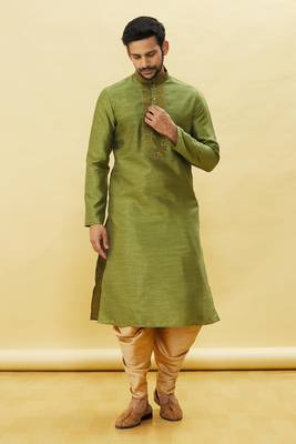 Green embroidered art silk dhoti-kurta 4