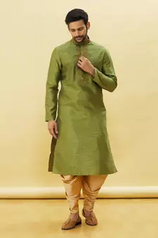 Green embroidered art silk dhoti-kurta