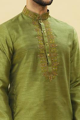 Green embroidered art silk dhoti-kurta 5