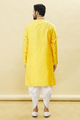 Yellow embroidered art silk dhoti-kurta 5