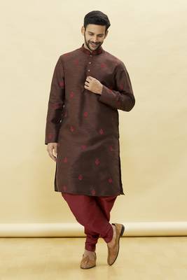 Brown embroidered art silk dhoti-kurta 1