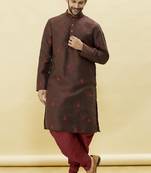 Brown embroidered art silk dhoti-kurta
