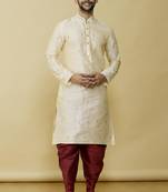 Fawn embroidered art silk dhoti-kurta