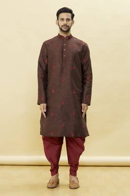 Brown embroidered art silk dhoti-kurta 2