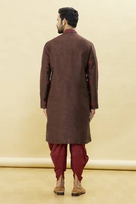 Brown embroidered art silk dhoti-kurta 3