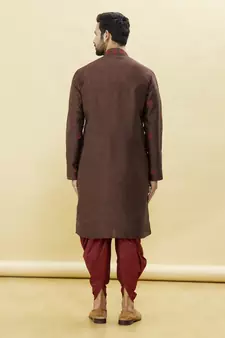 Brown embroidered art silk dhoti-kurta