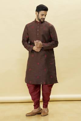 Brown embroidered art silk dhoti-kurta 4